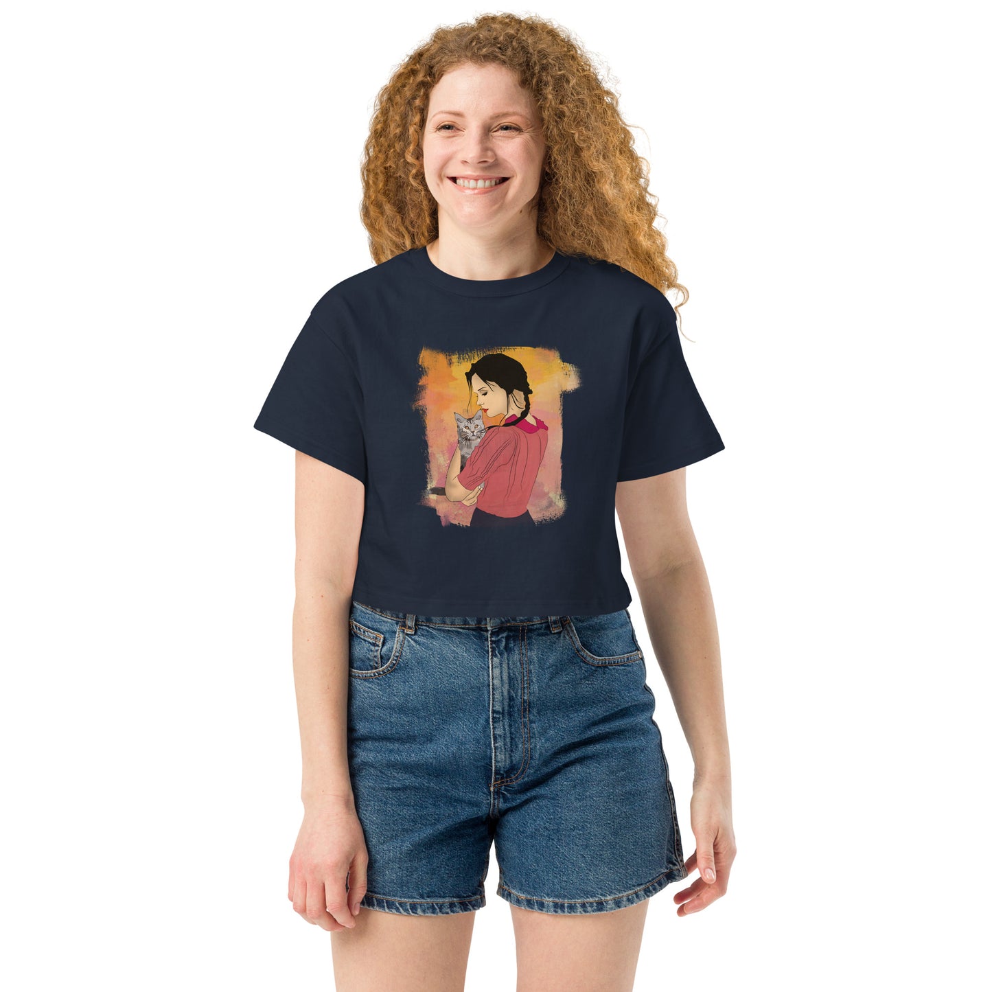 Girl With Cat Crop Top