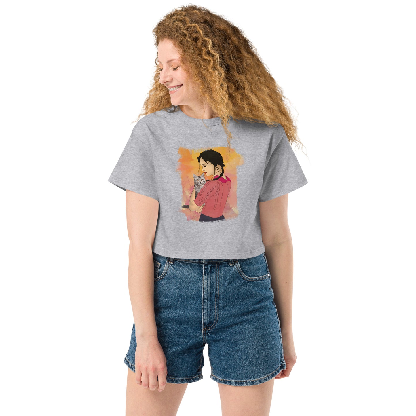 Girl With Cat Crop Top