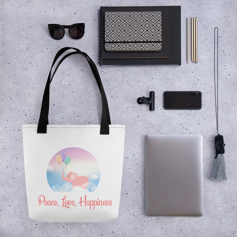 Peace, Love, Happiness Tote bag