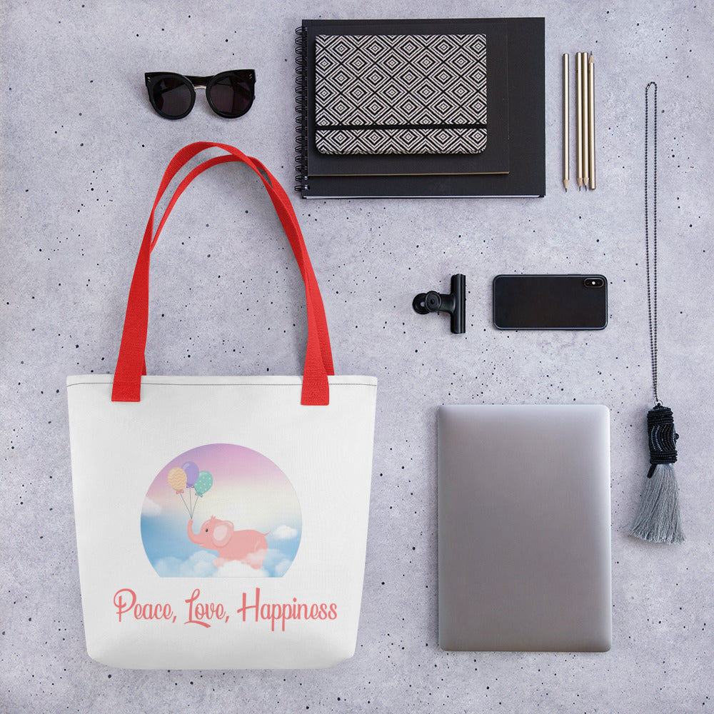 Peace, Love, Happiness Tote bag