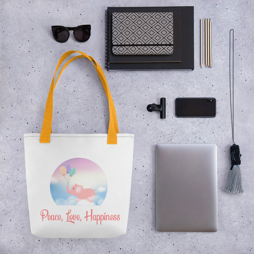 Peace, Love, Happiness Tote bag