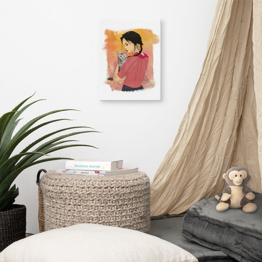 Girl With Cat Canvas