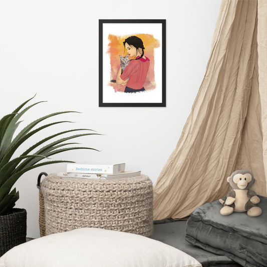 Girl With Cat Framed poster