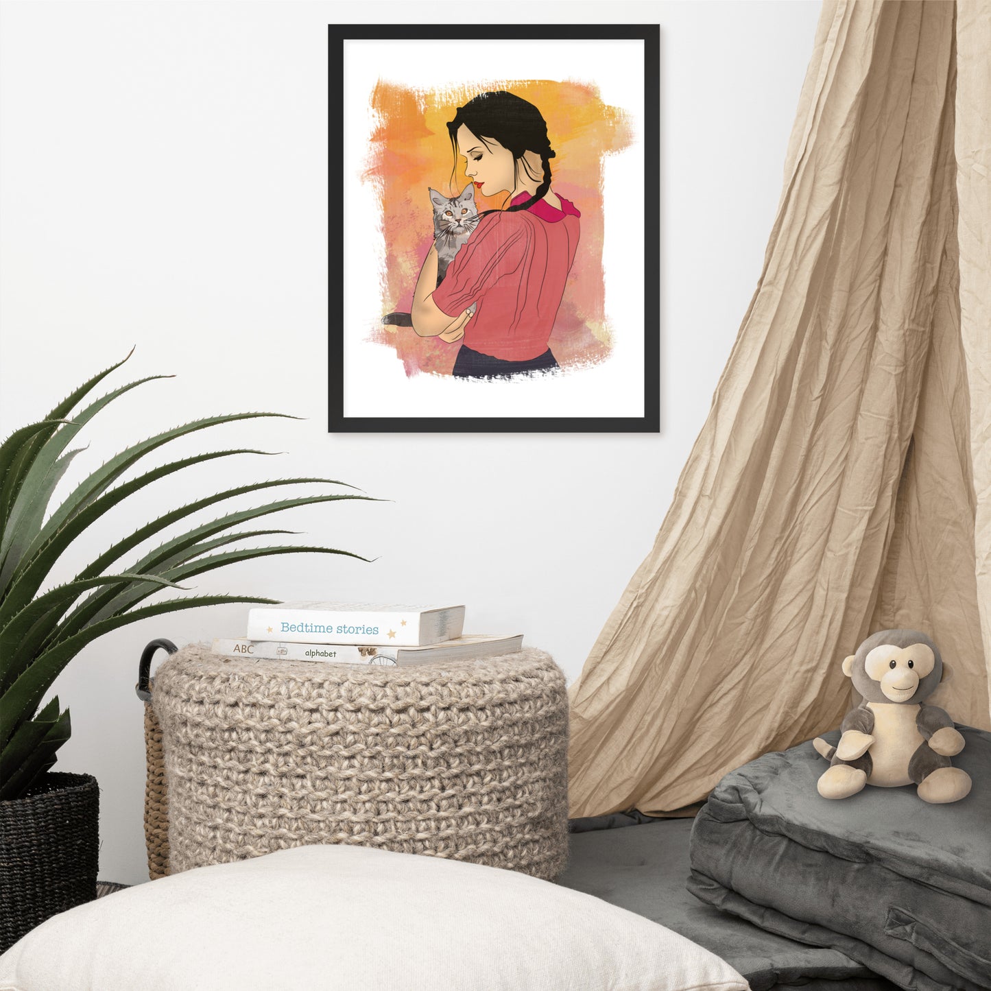 Girl With Cat Framed poster