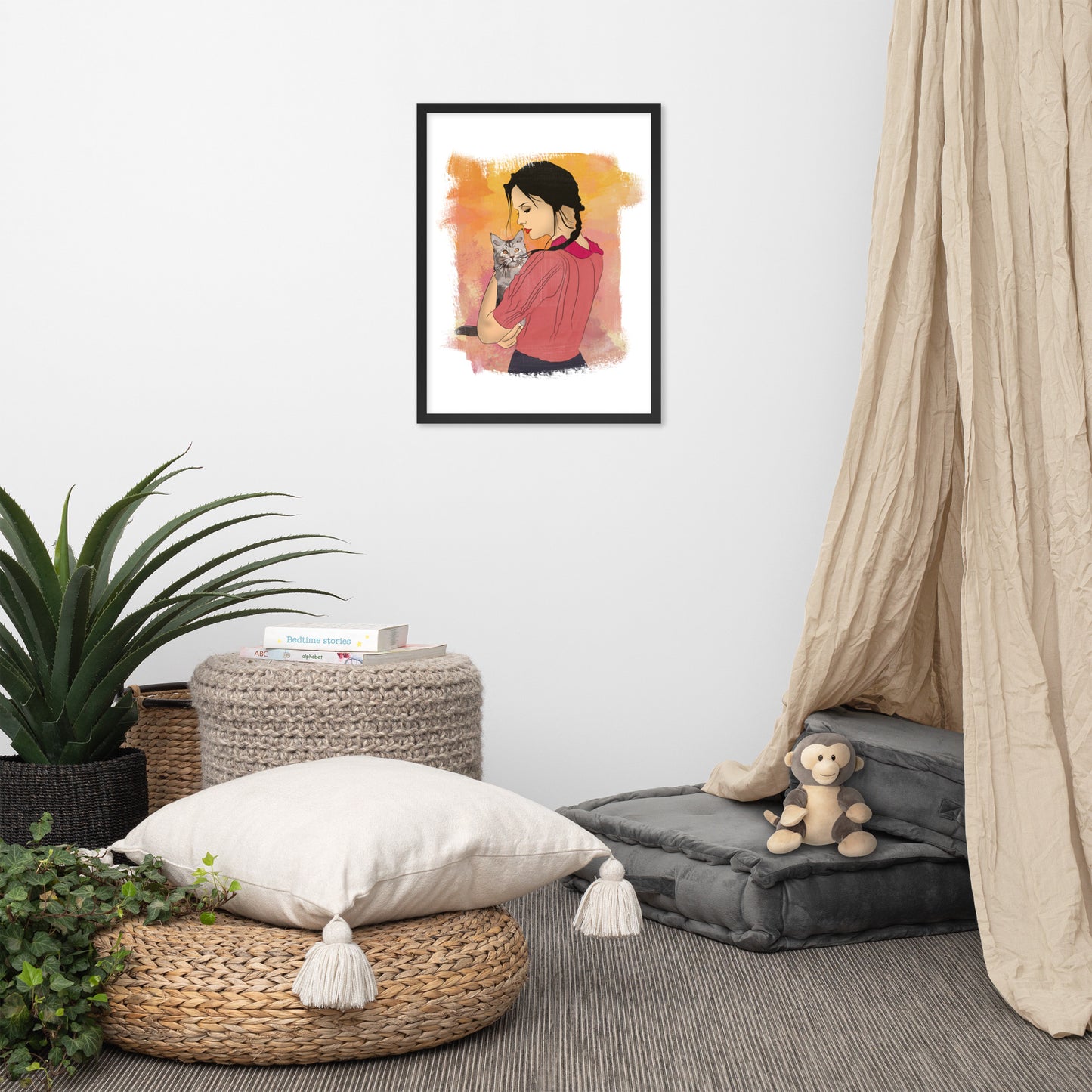 Girl With Cat Framed poster