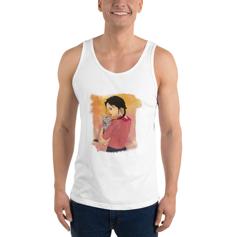 Girl With Cat Men's Unisex Tank Top