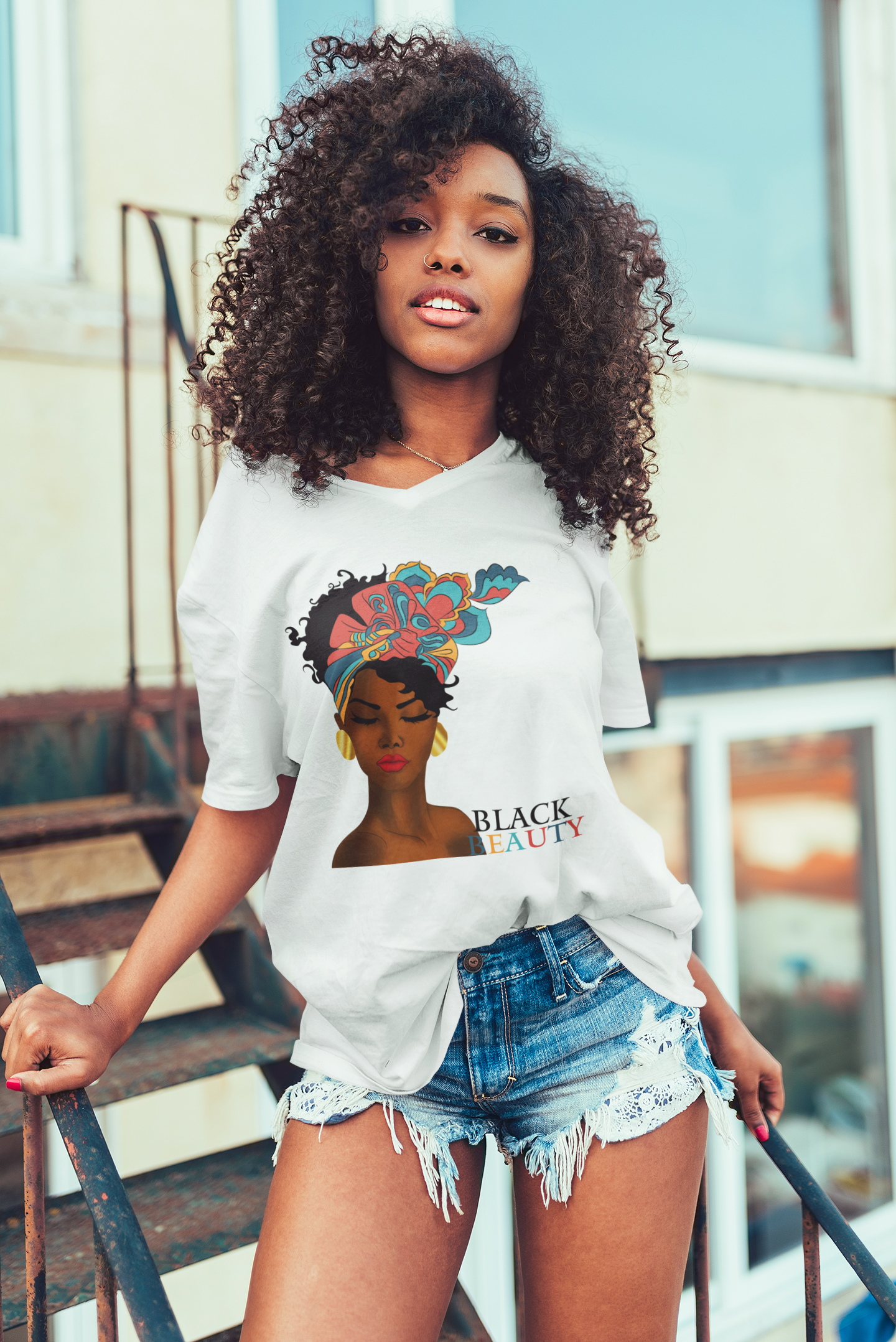 Black Beauty Unisex Short Sleeve V-Neck T-Shirt