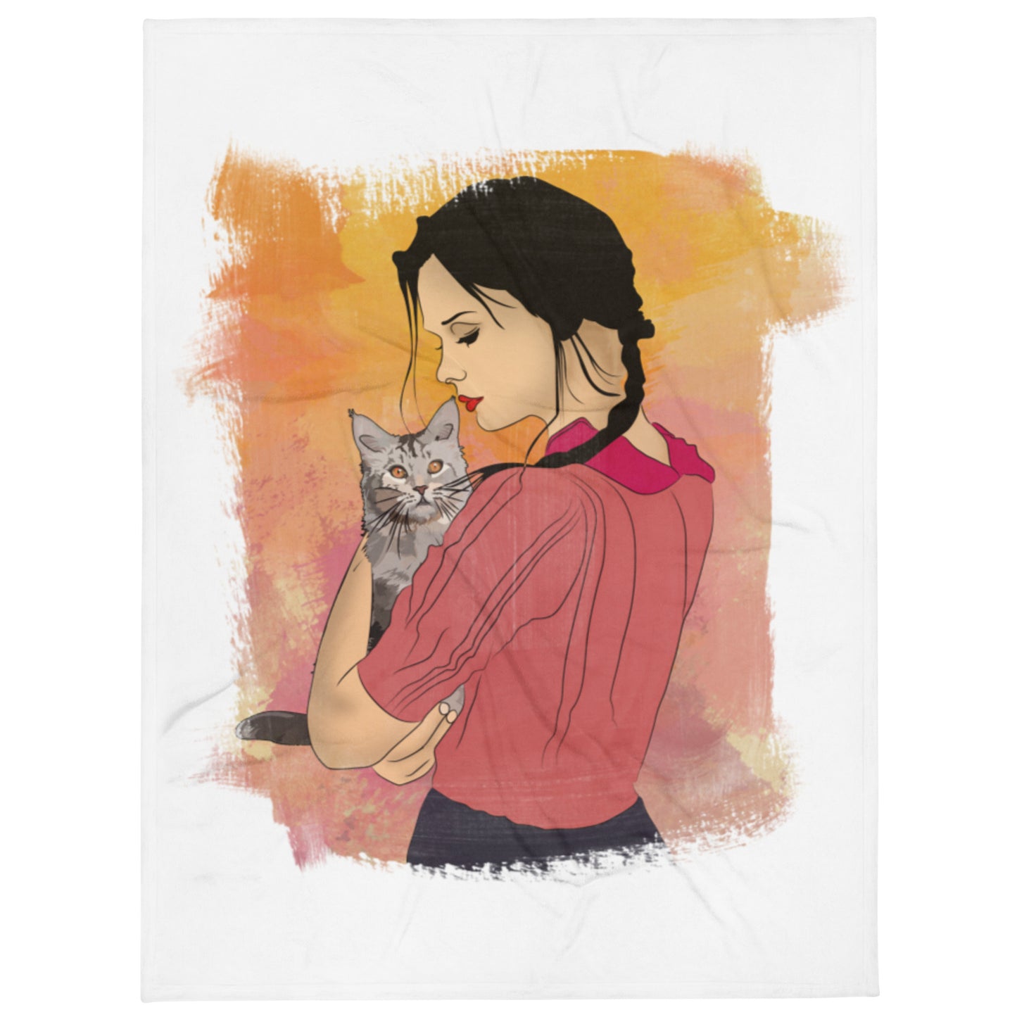 Girl With Cat Throw Blanket