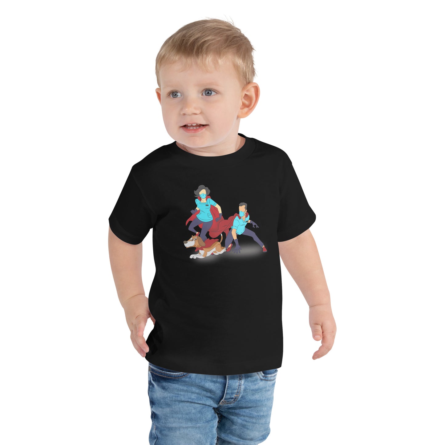 Superhero's with dog Toddler Short Sleeve Tee