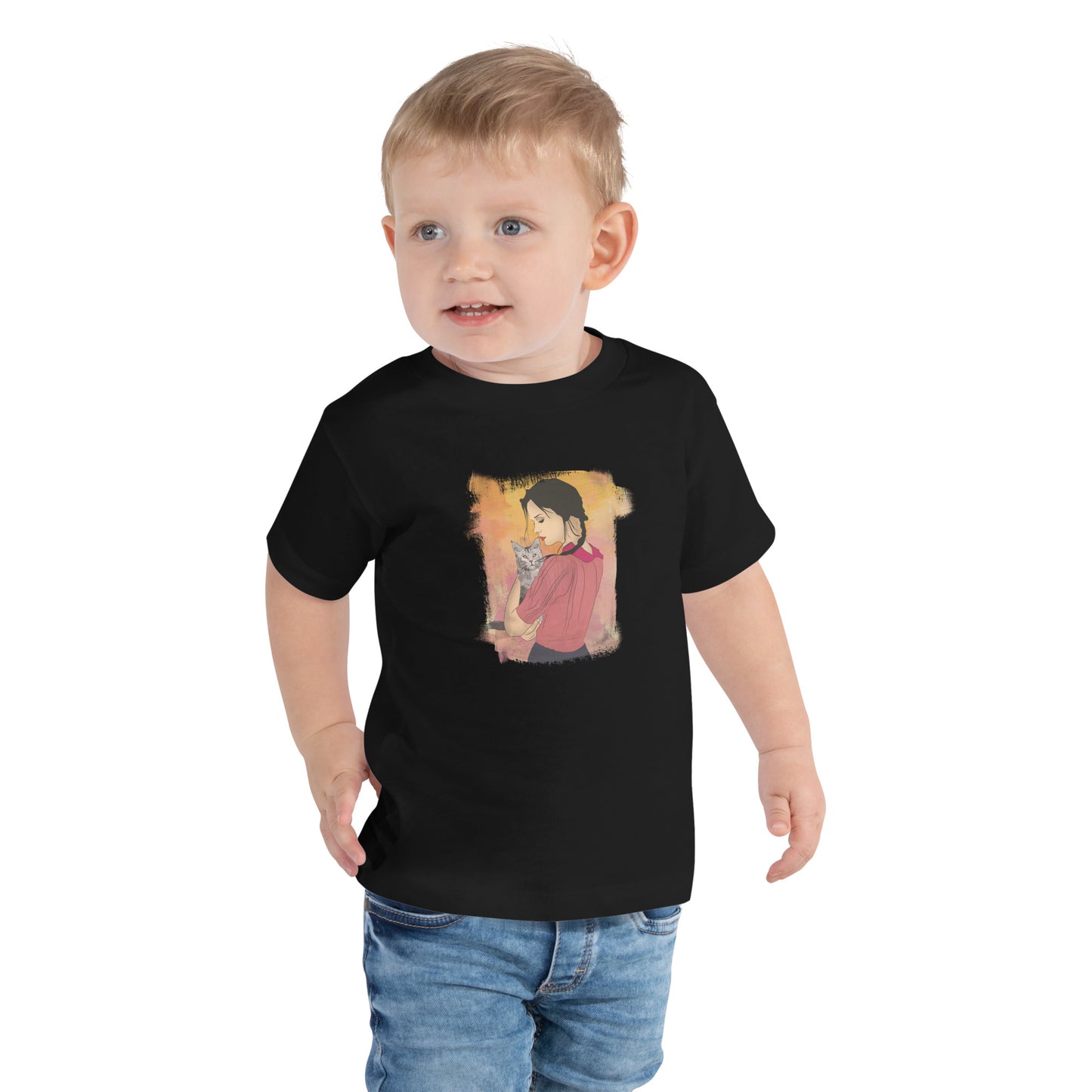 Girl With Cat Toddler Short Sleeve Tee