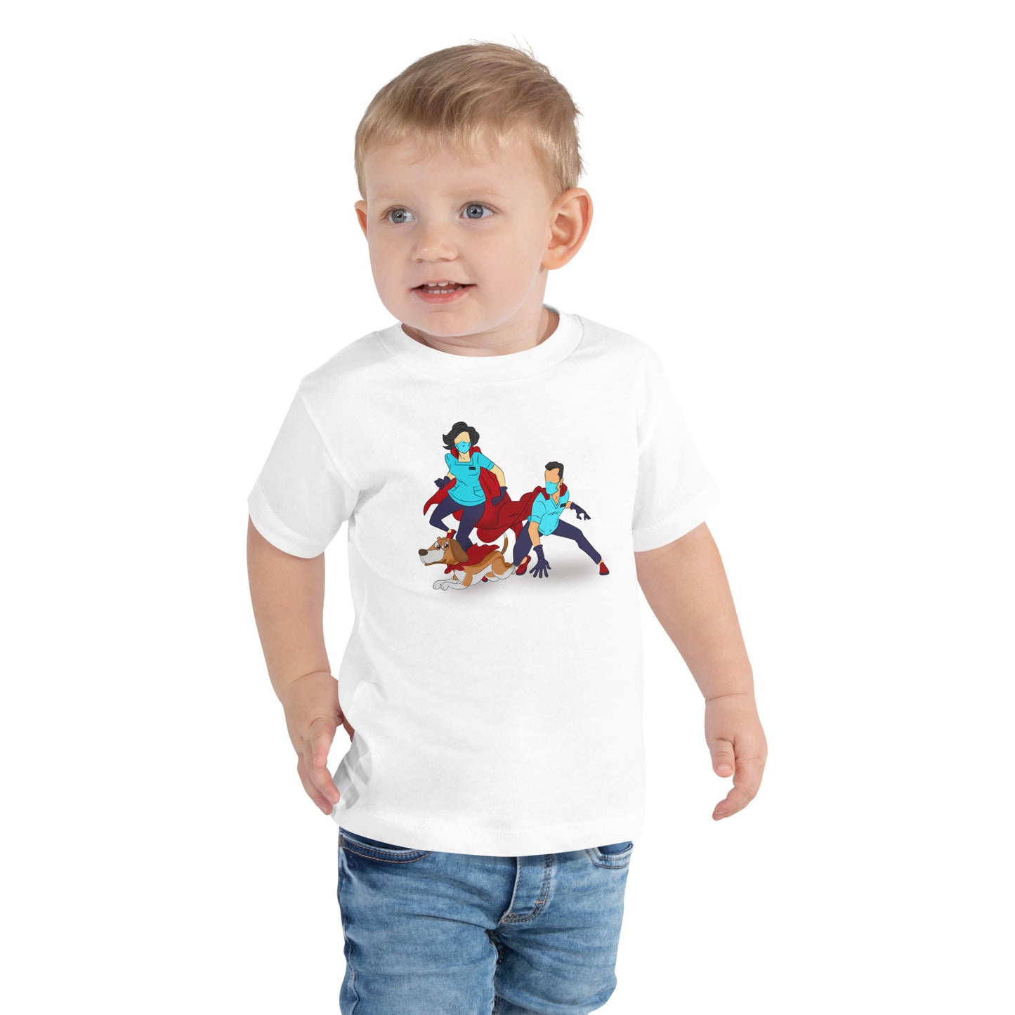 Superhero's with dog Toddler Short Sleeve Tee