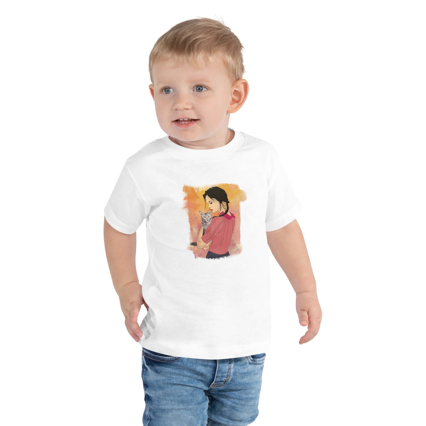 Girl With Cat Toddler Short Sleeve Tee