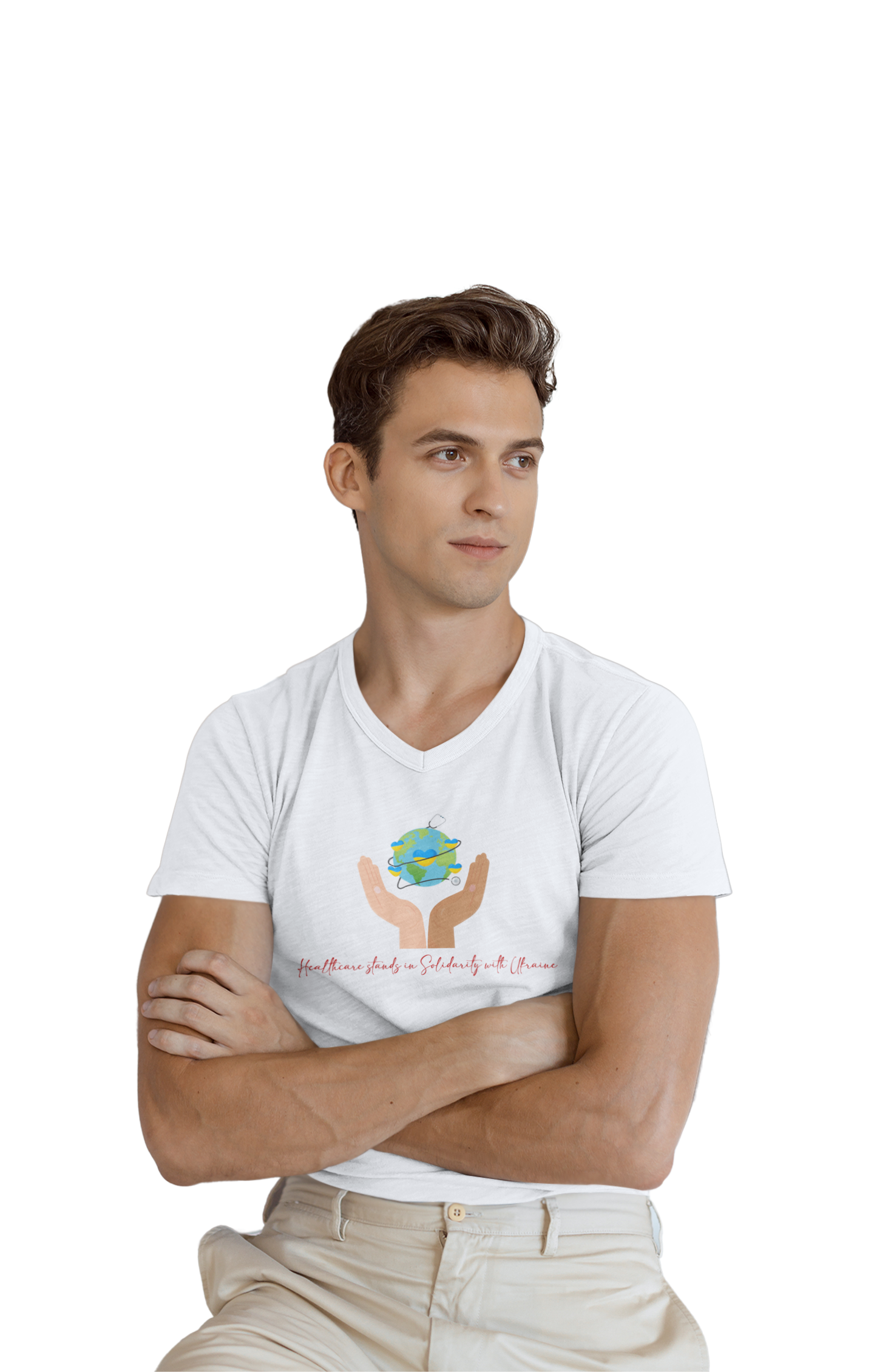 HealthCare In Solidarity With Ukraine Men's V-Neck T-Shirt