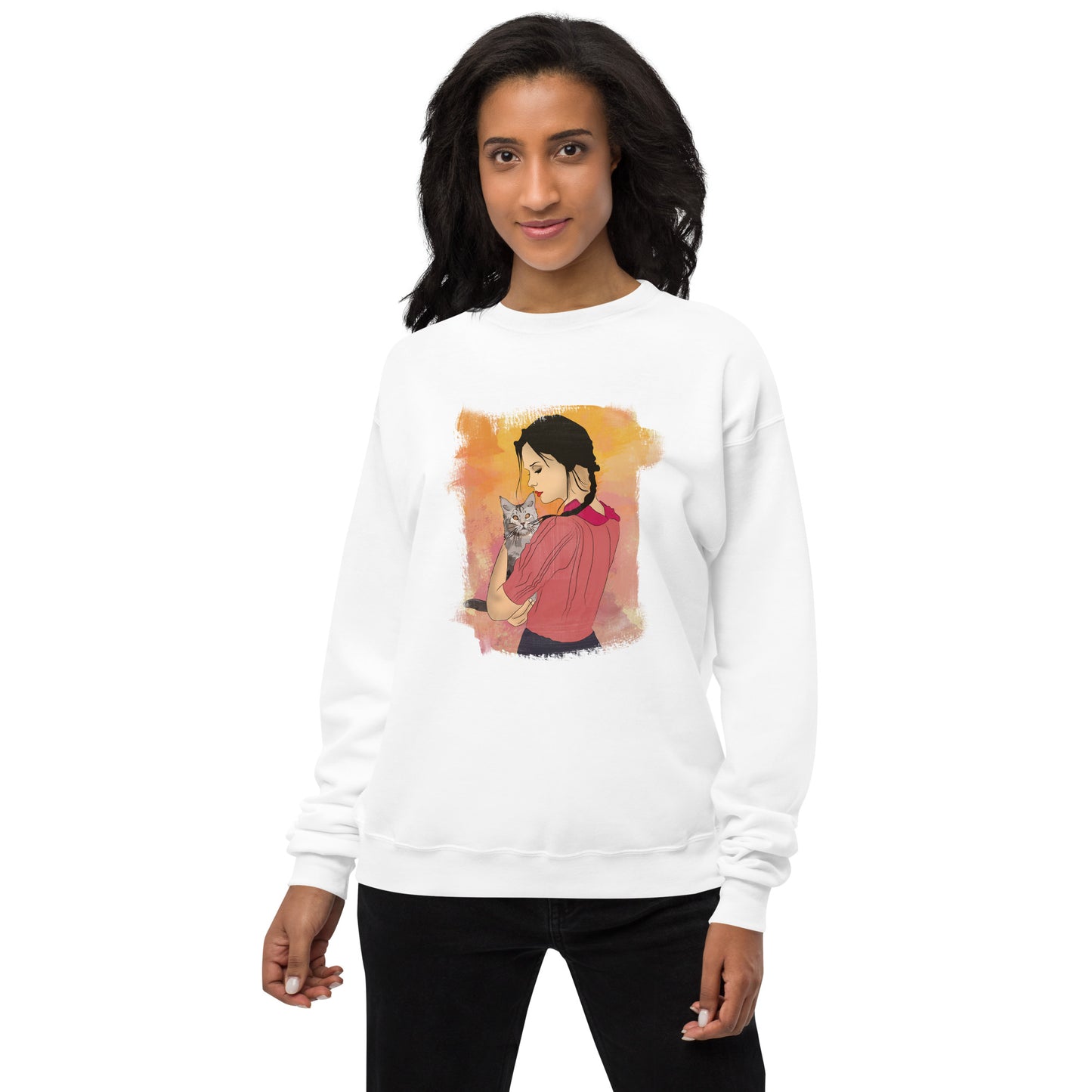 Girl With Cat Unisex fleece sweatshirt