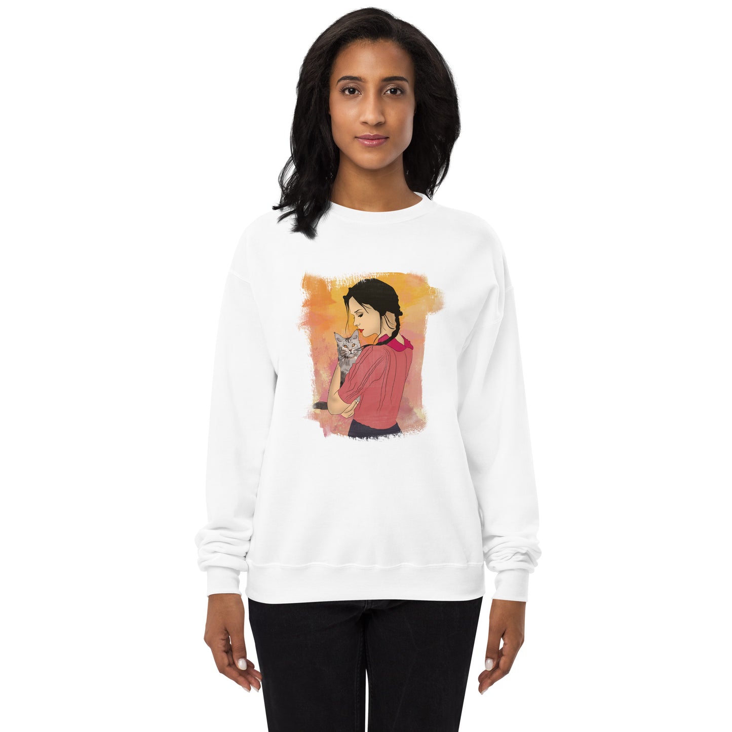 Girl With Cat Unisex fleece sweatshirt