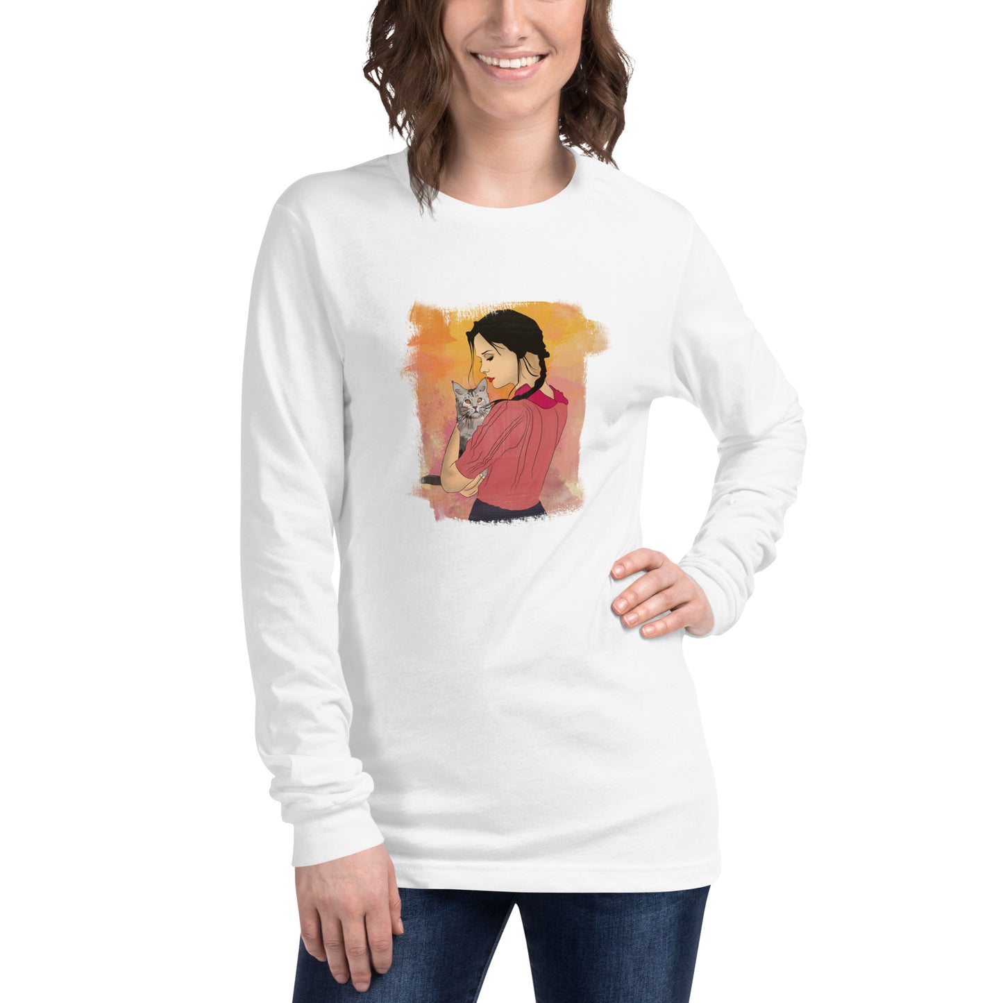 Girl With Cat Unisex Long Sleeve Tee