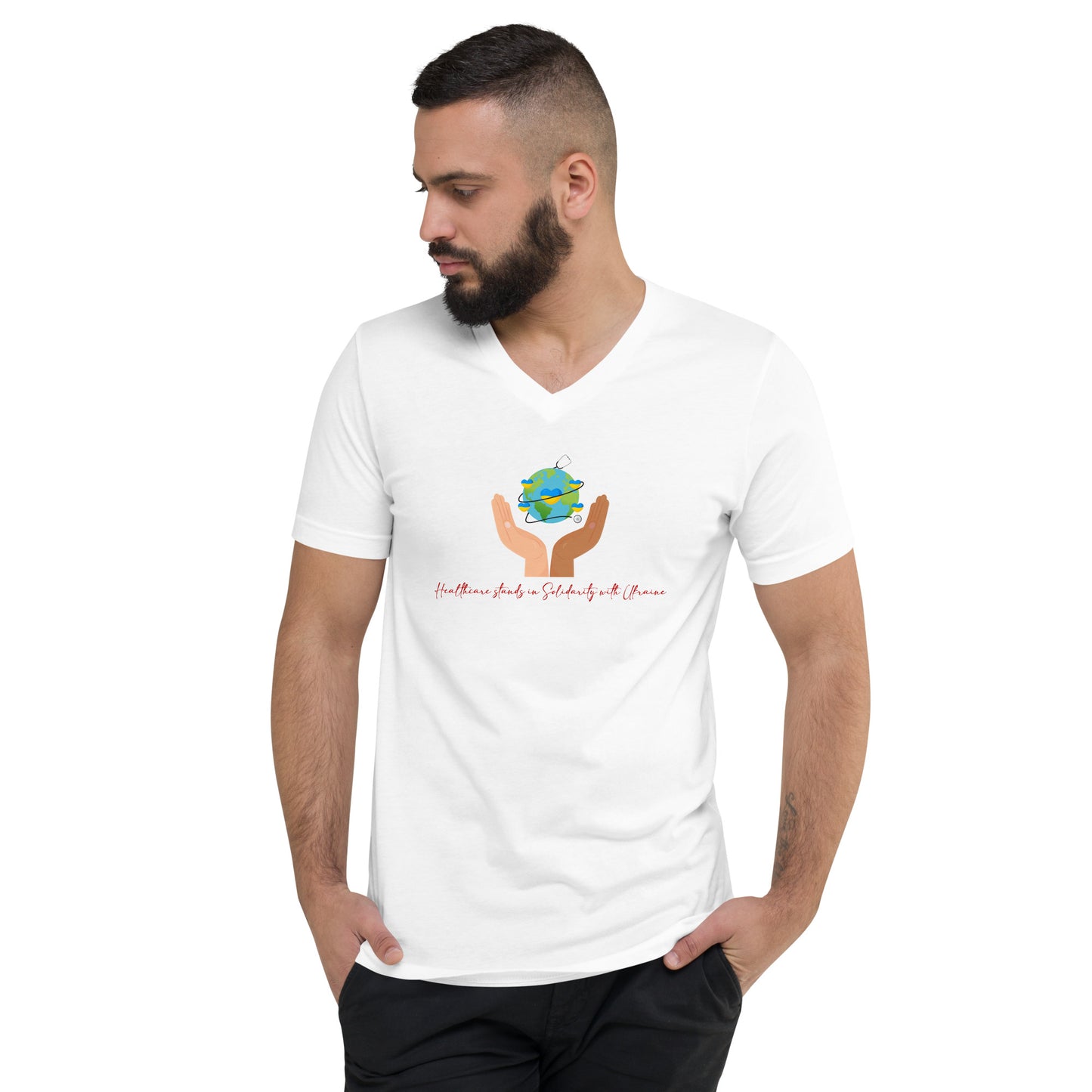 HealthCare In Solidarity With Ukraine Men's V-Neck T-Shirt