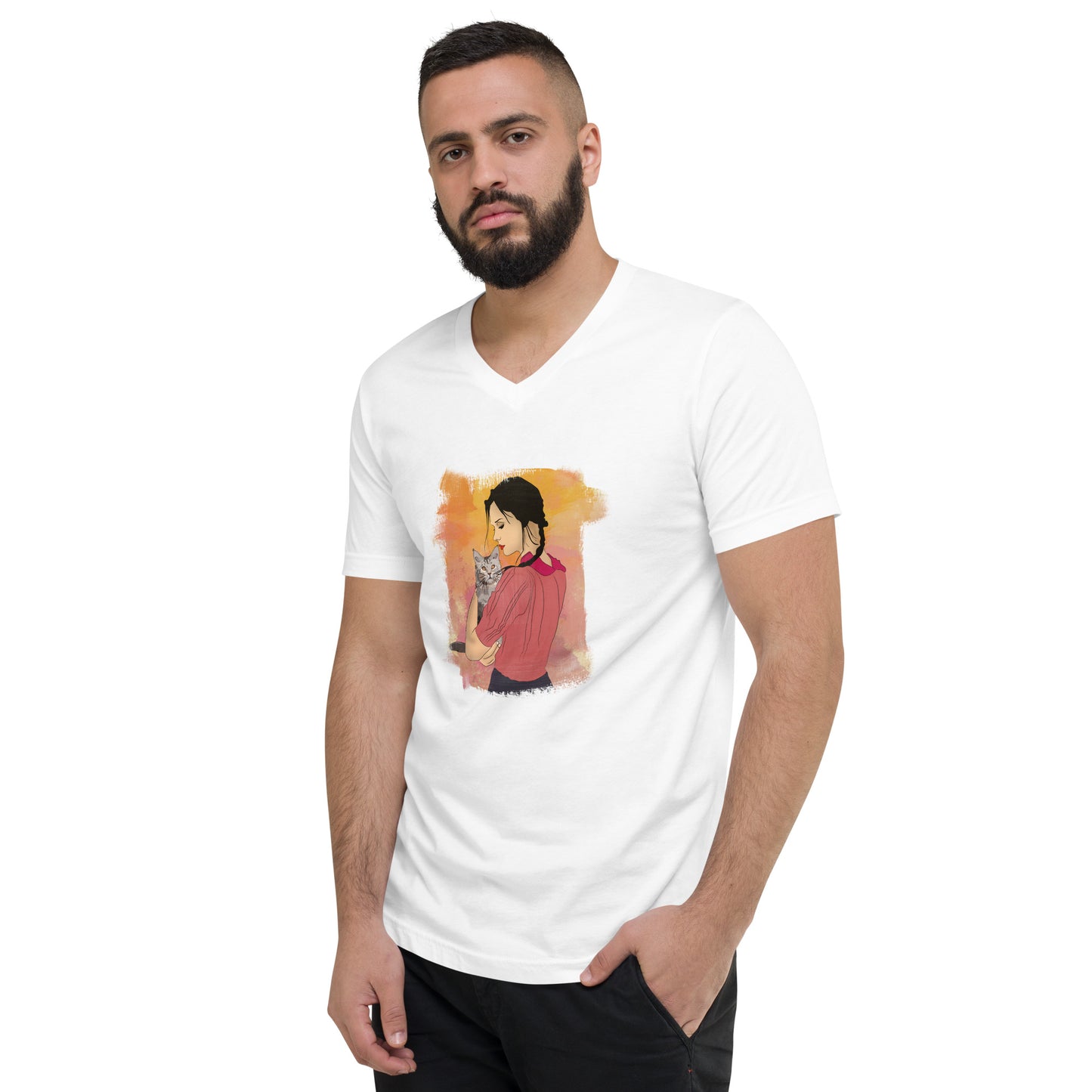 Girl With Cat Men's V-Neck T-Shirt