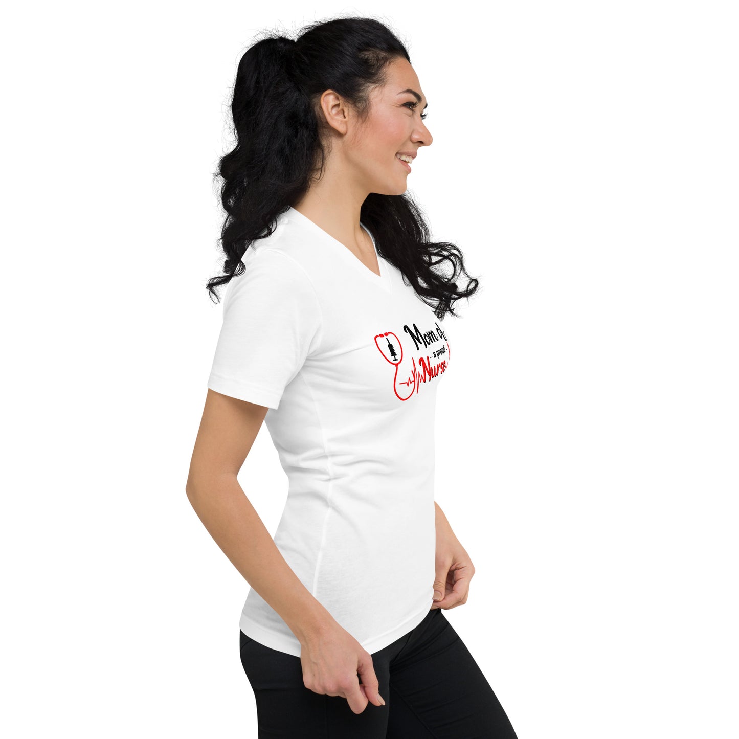 Mom Of A Proud Nurse Short Sleeve V-Neck T-Shirt