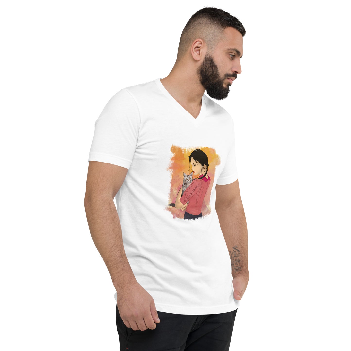 Girl With Cat Men's V-Neck T-Shirt