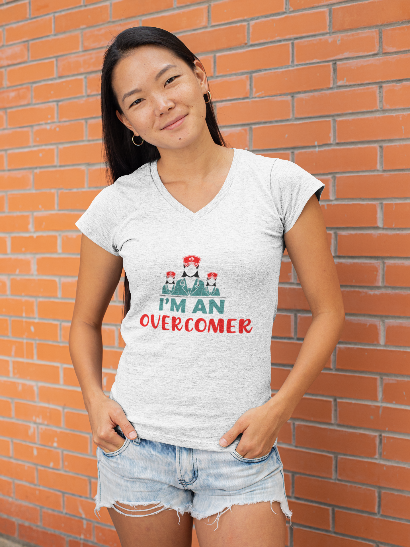 I Am An Overcomer Short Sleeve V-Neck T-Shirt